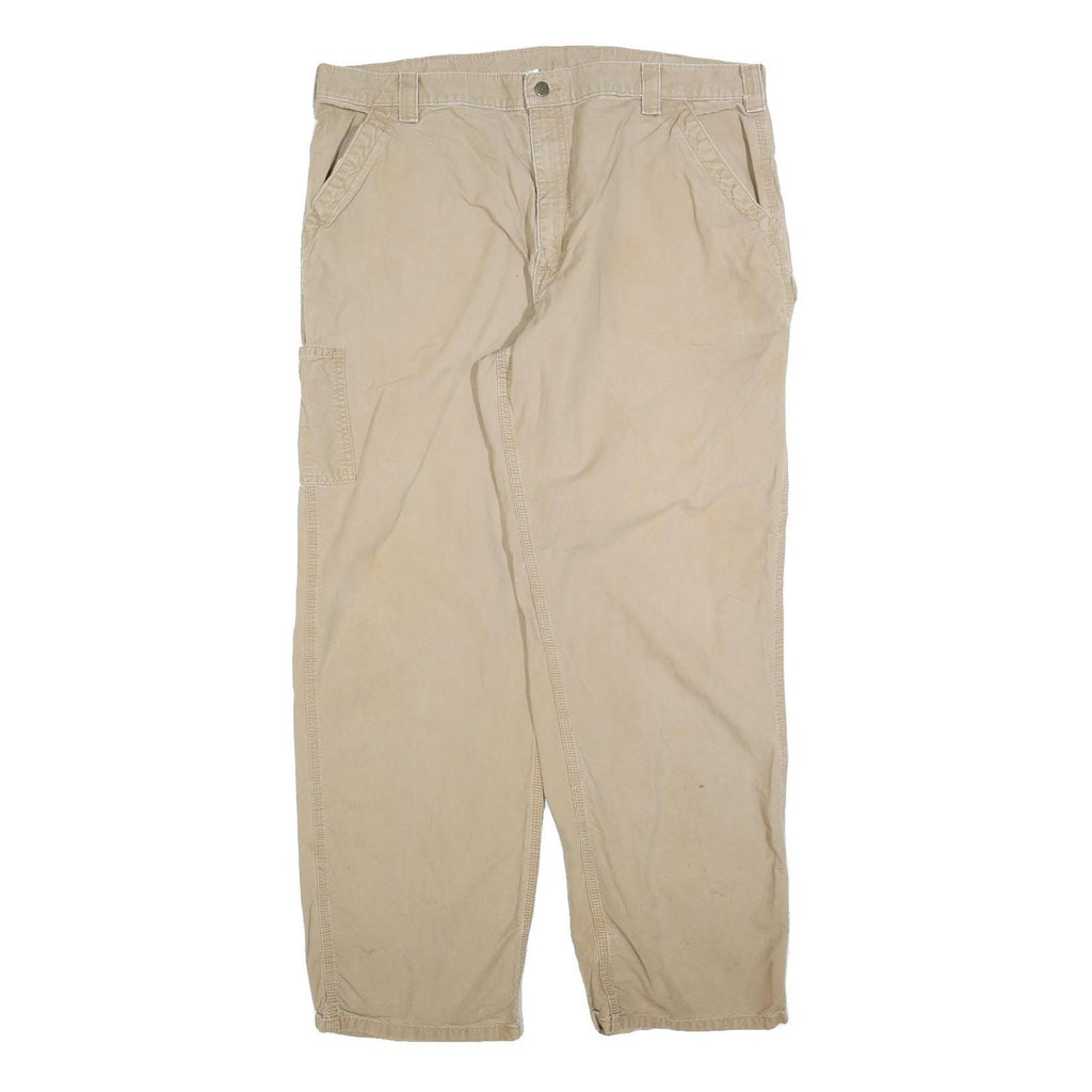 CARHARTT Mens Relaxed Beige Workwear Cotton Blend Trousers W42 L34 Zip Closure