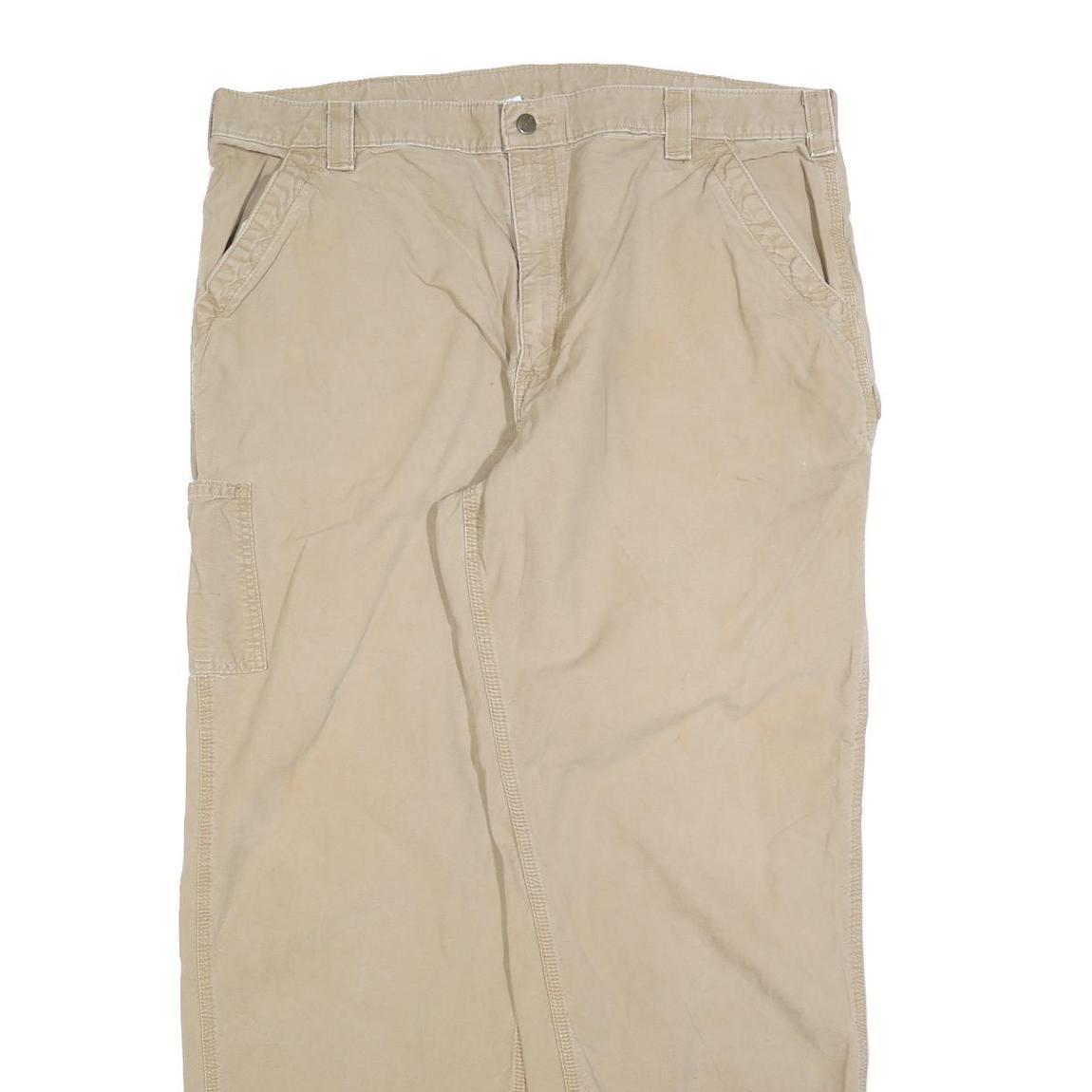 CARHARTT Mens Relaxed Beige Workwear Cotton Blend Trousers W42 L34 Zip Closure