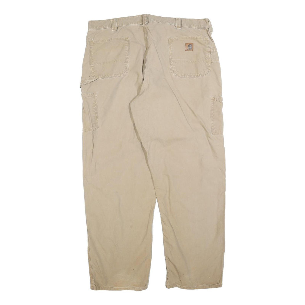 CARHARTT Mens Relaxed Beige Workwear Cotton Blend Trousers W42 L34 Zip Closure