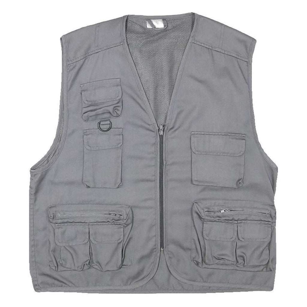CHALET Mens Grey Utility Jacket L Polyester Blend Plain Zip Pockets Vest Style