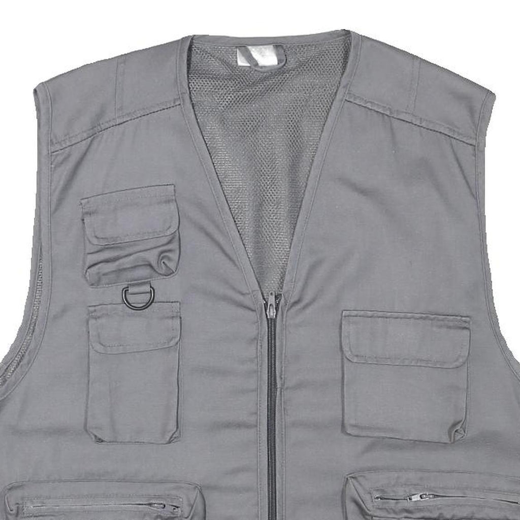 CHALET Mens Grey Utility Jacket L Polyester Blend Plain Zip Pockets Vest Style