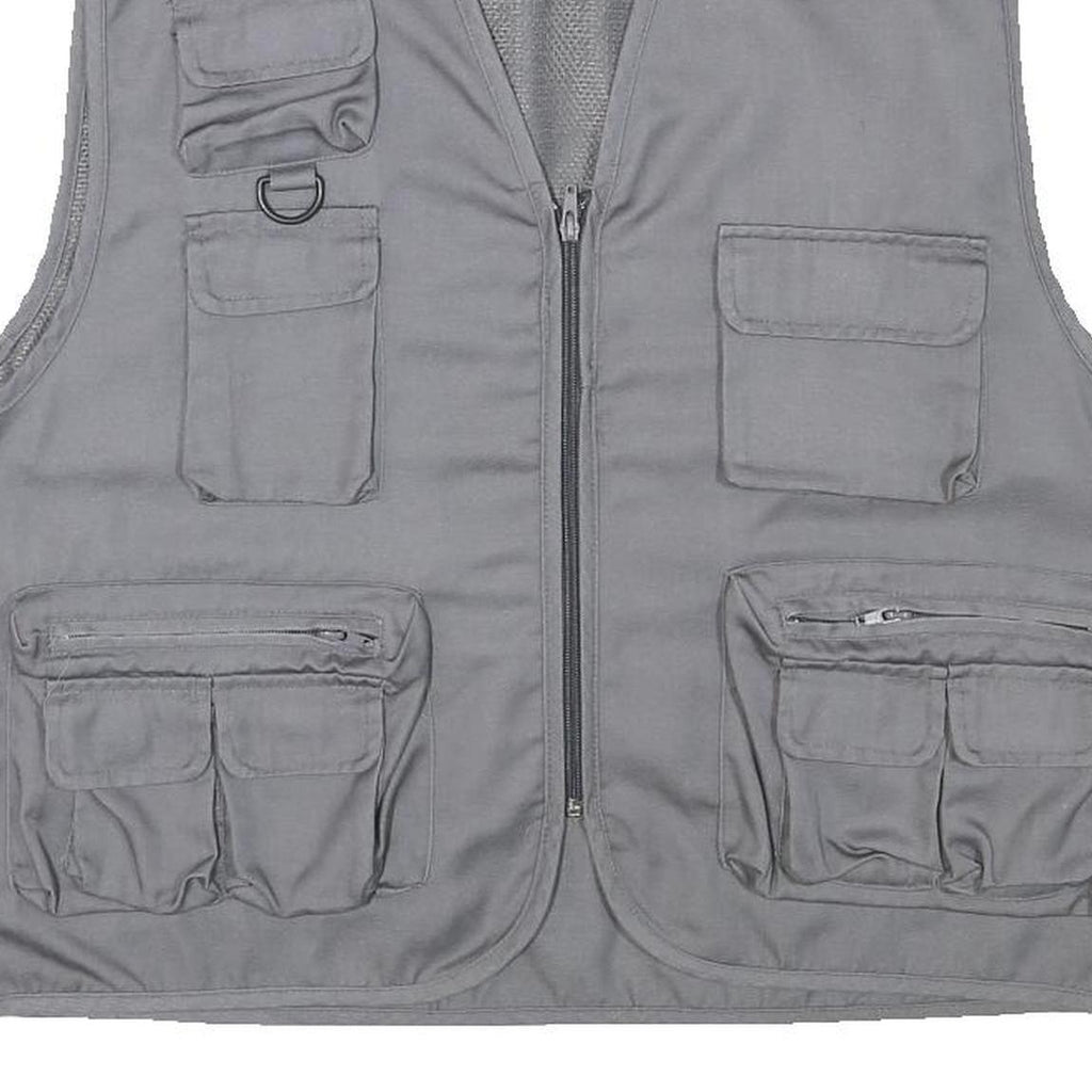 CHALET Mens Grey Utility Jacket L Polyester Blend Plain Zip Pockets Vest Style