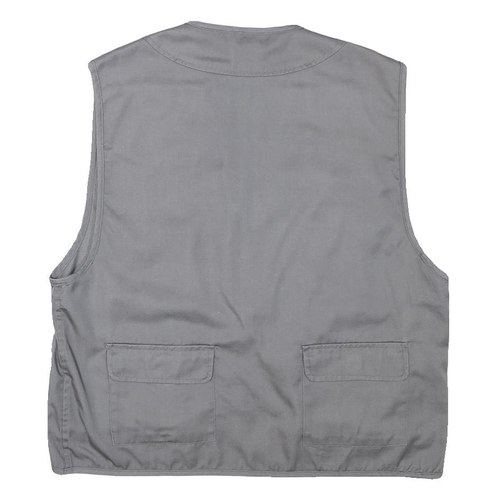 CHALET Mens Grey Utility Jacket L Polyester Blend Plain Zip Pockets Vest Style