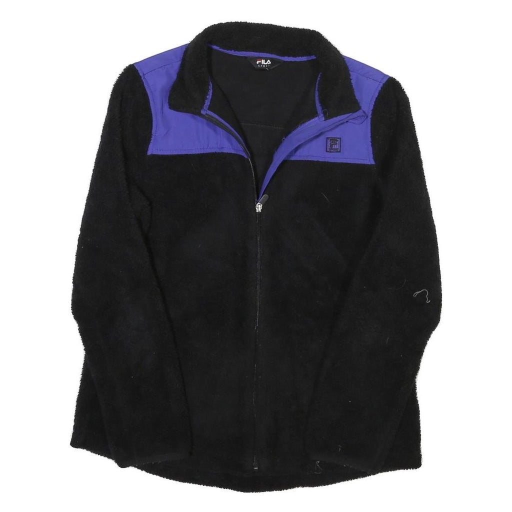 FILA Mens Black & Purple Zip Fleece Jacket L Polyester Blend Casual Outdoor Warm