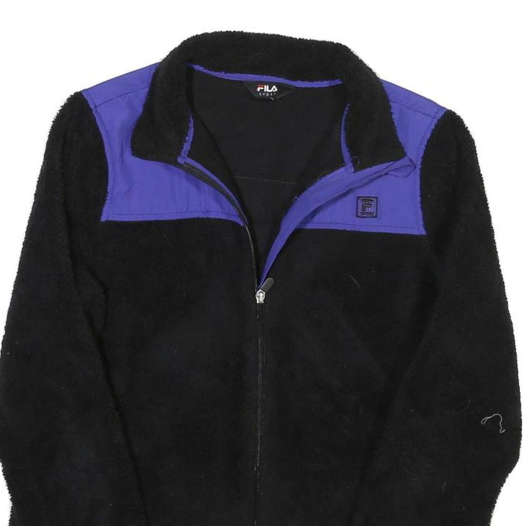 FILA Mens Black & Purple Zip Fleece Jacket L Polyester Blend Casual Outdoor Warm