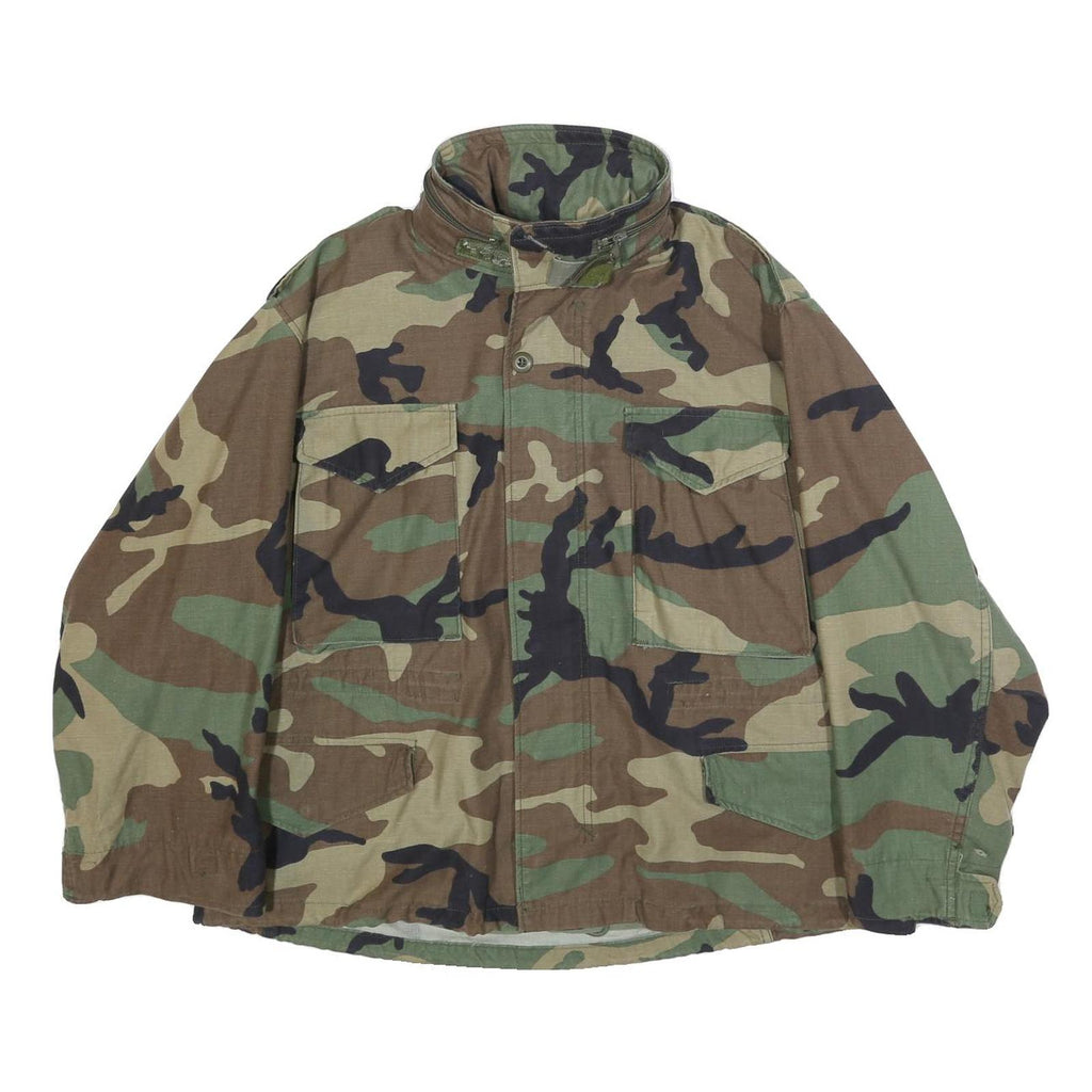 AMERICAN APPAREL Mens Green & Brown Camouflage Cotton Blend Military Jacket L