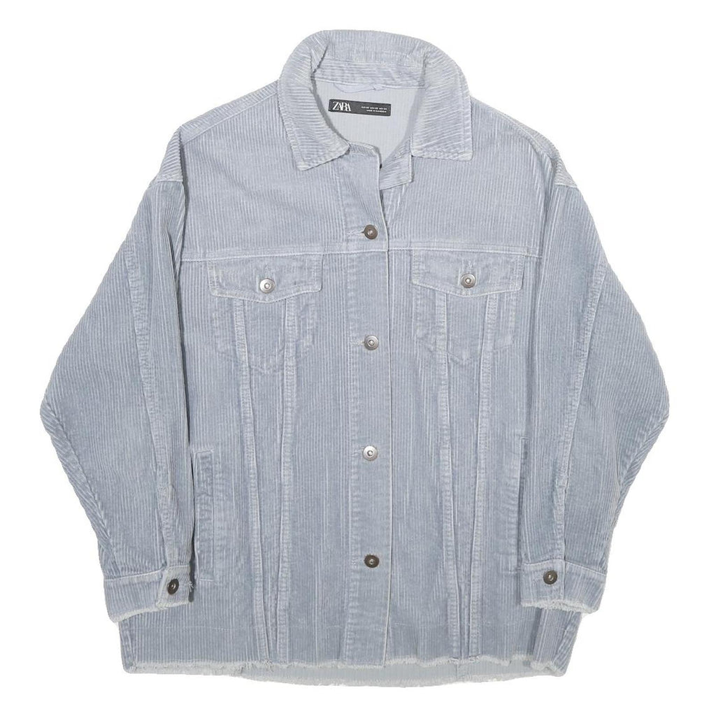 ZARA Womens Blue Cotton Corduroy Button Jacket XS Casual Lightweight Outerwear