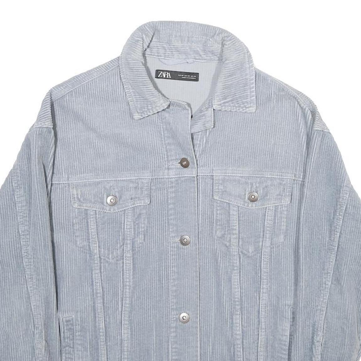ZARA Womens Blue Cotton Corduroy Button Jacket XS Casual Lightweight Outerwear