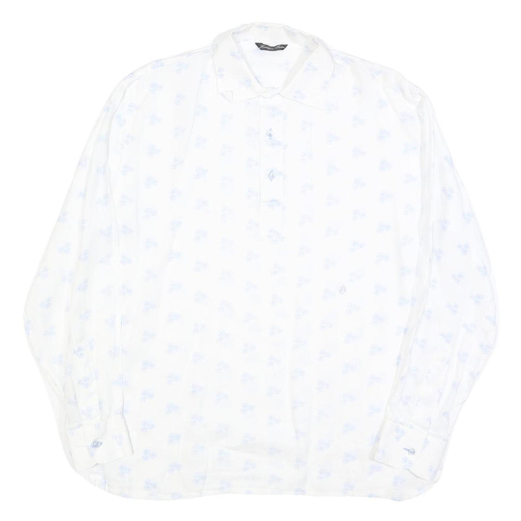 JANTZEN TAILOR Mens White & Light Blue Patterned Cotton Shirt L Button Long