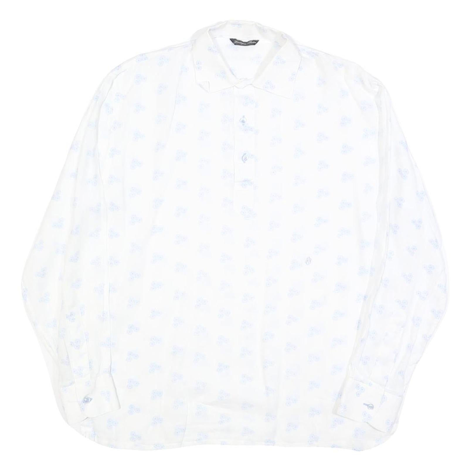JANTZEN TAILOR Mens White & Light Blue Patterned Cotton Shirt L Button Long