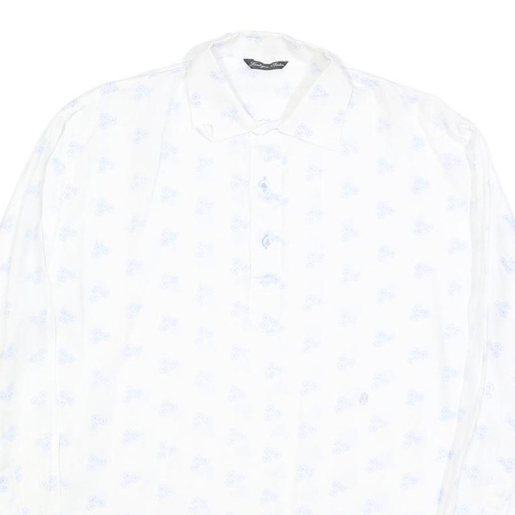 JANTZEN TAILOR Mens White & Light Blue Patterned Cotton Shirt L Button Long