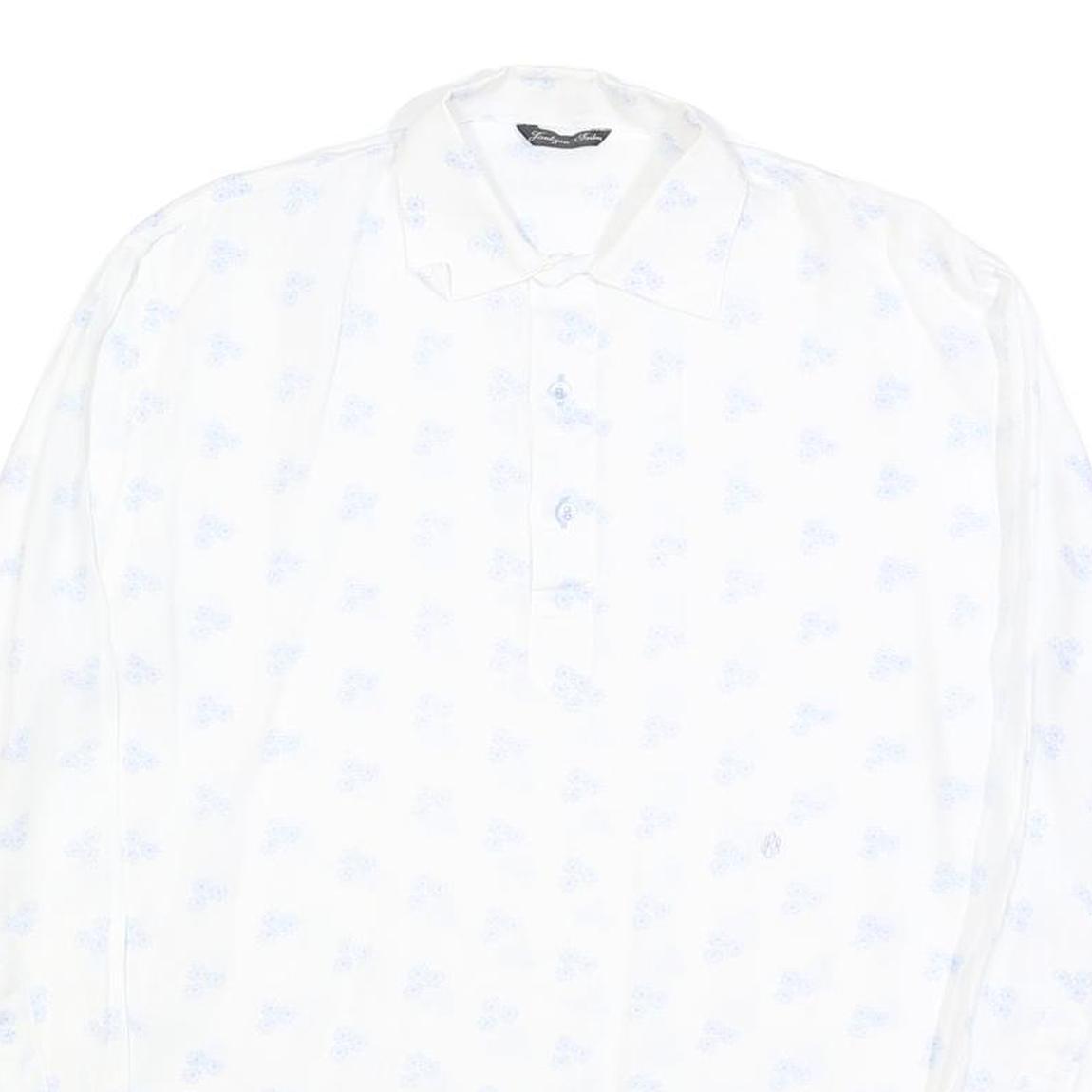JANTZEN TAILOR Mens White & Light Blue Patterned Cotton Shirt L Button Long