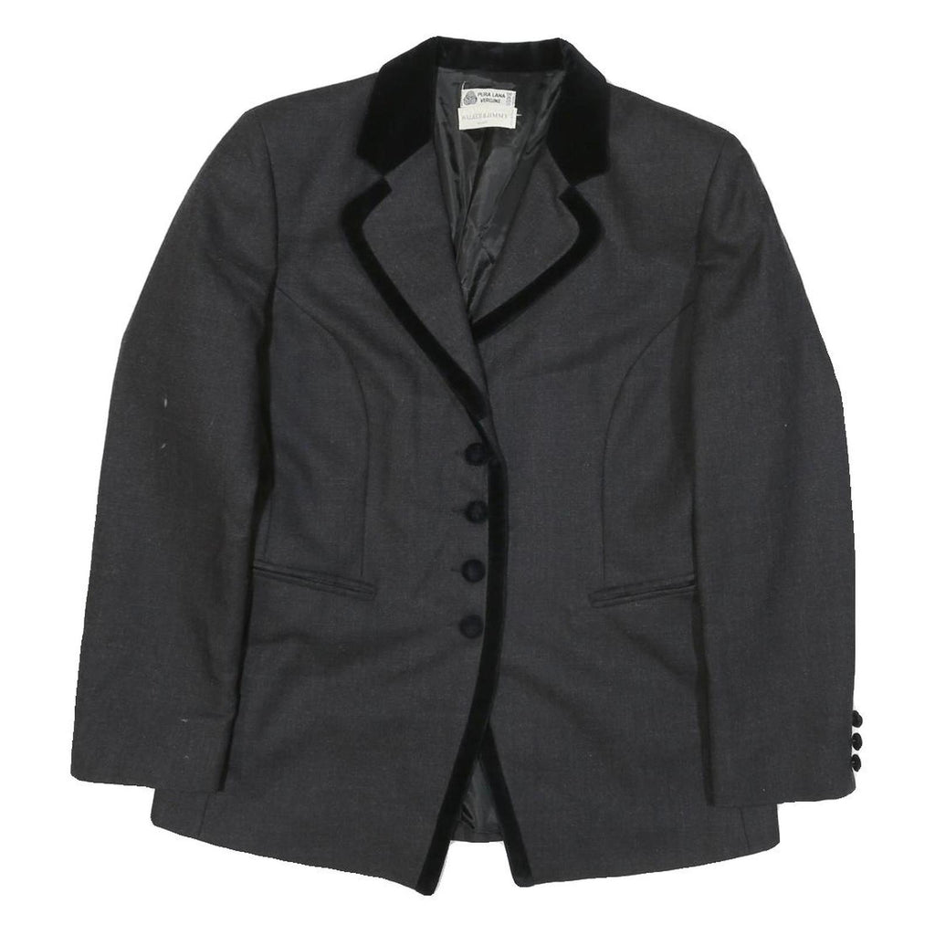 WALKER & JIMMY Womens Black Wool Tailored Jacket S Velvet Trim Button Closure