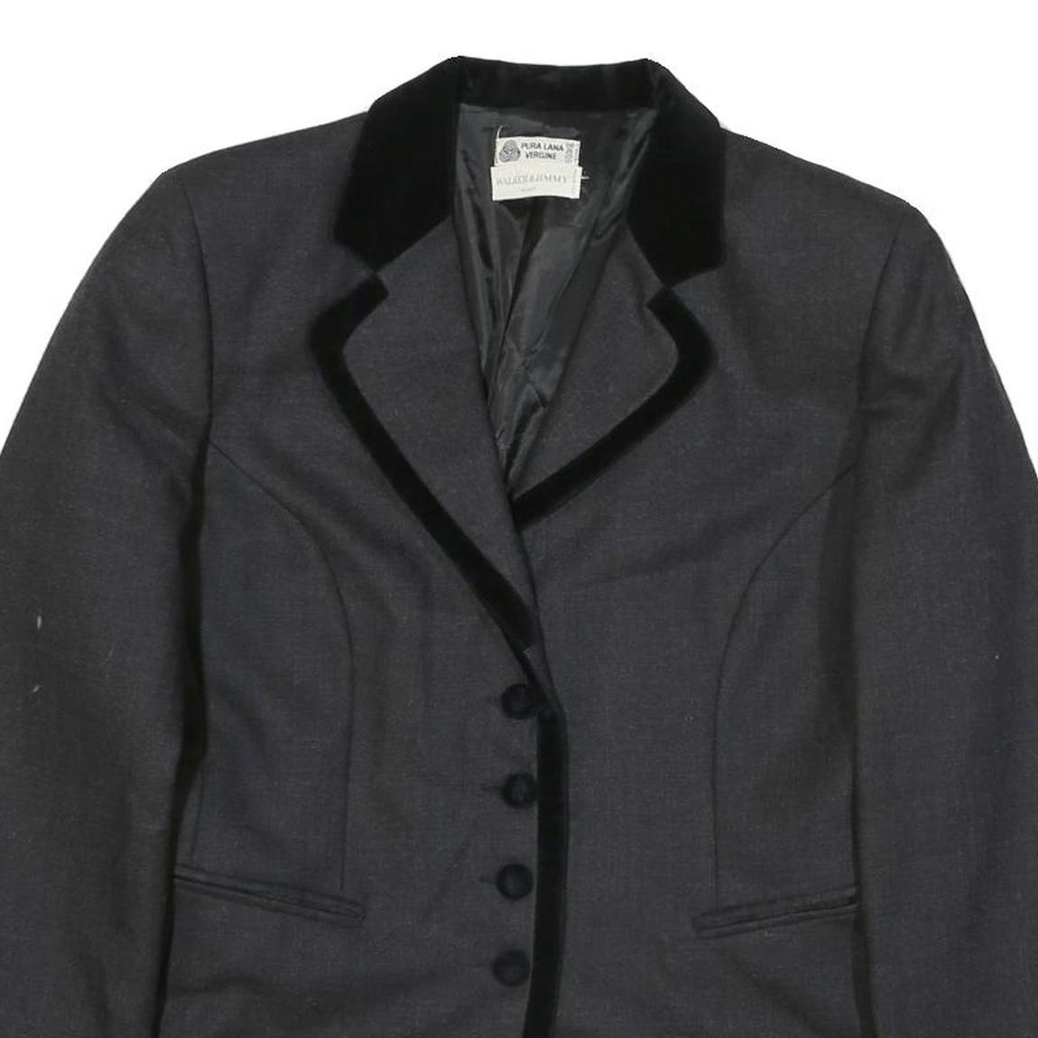 WALKER & JIMMY Womens Black Wool Tailored Jacket S Velvet Trim Button Closure