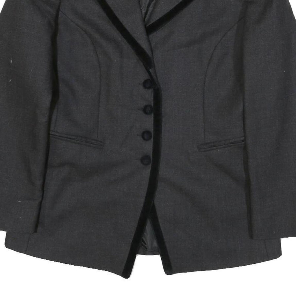 WALKER & JIMMY Womens Black Wool Tailored Jacket S Velvet Trim Button Closure