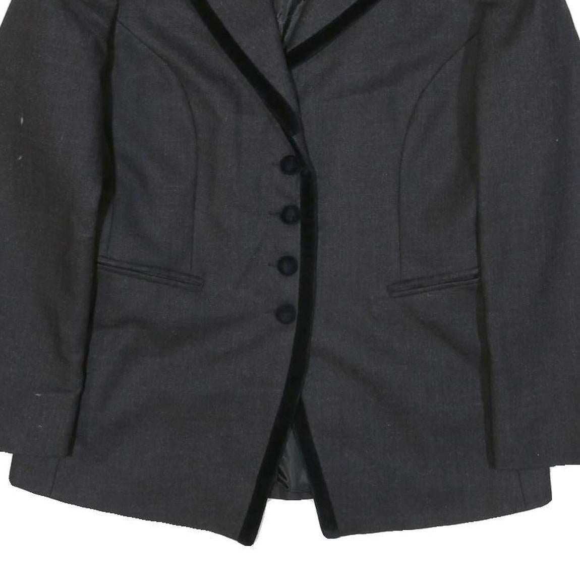 WALKER & JIMMY Womens Black Wool Tailored Jacket S Velvet Trim Button Closure