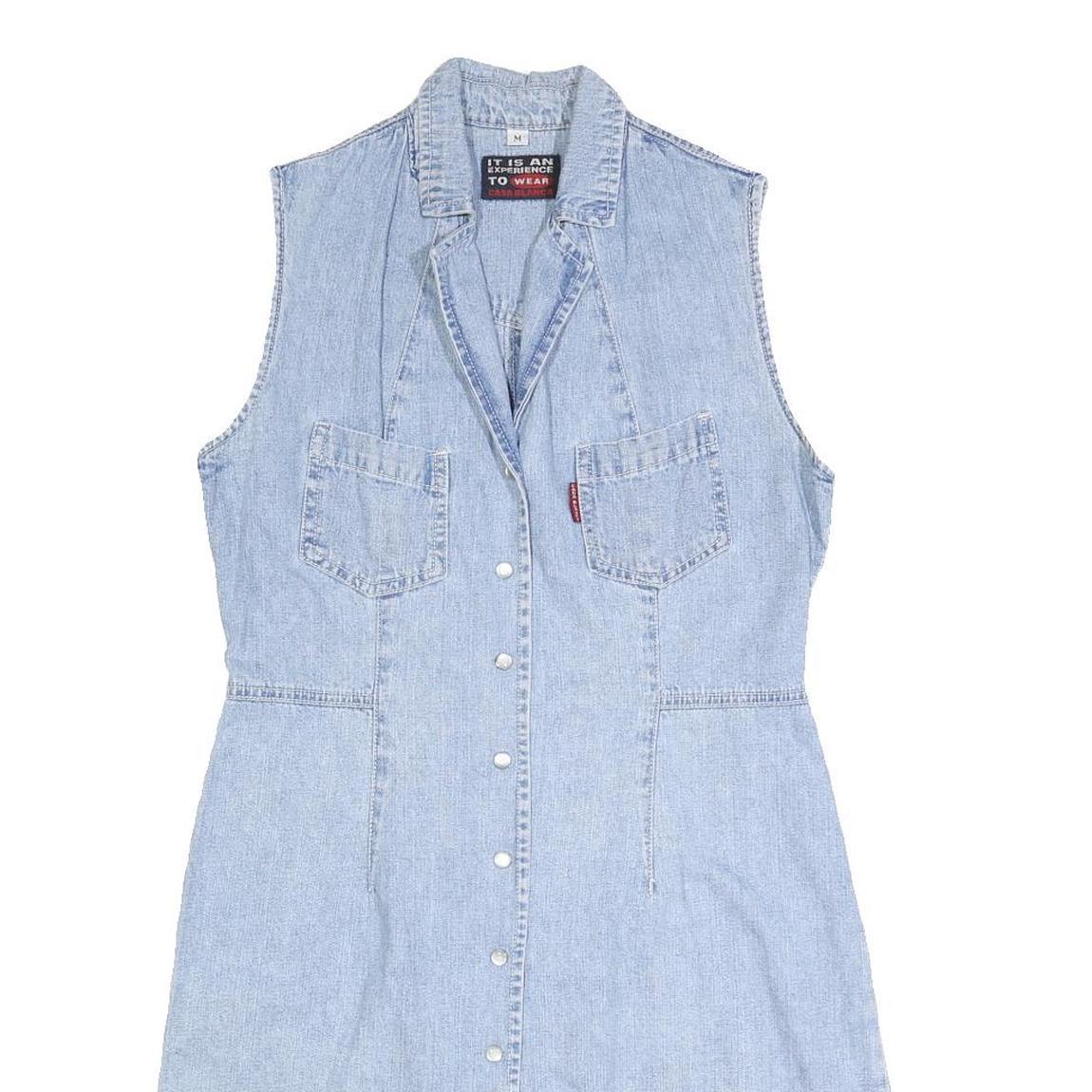 CASA BLANCA Womens Blue Cotton Sleeveless Shift Dress Size M Casual Summer