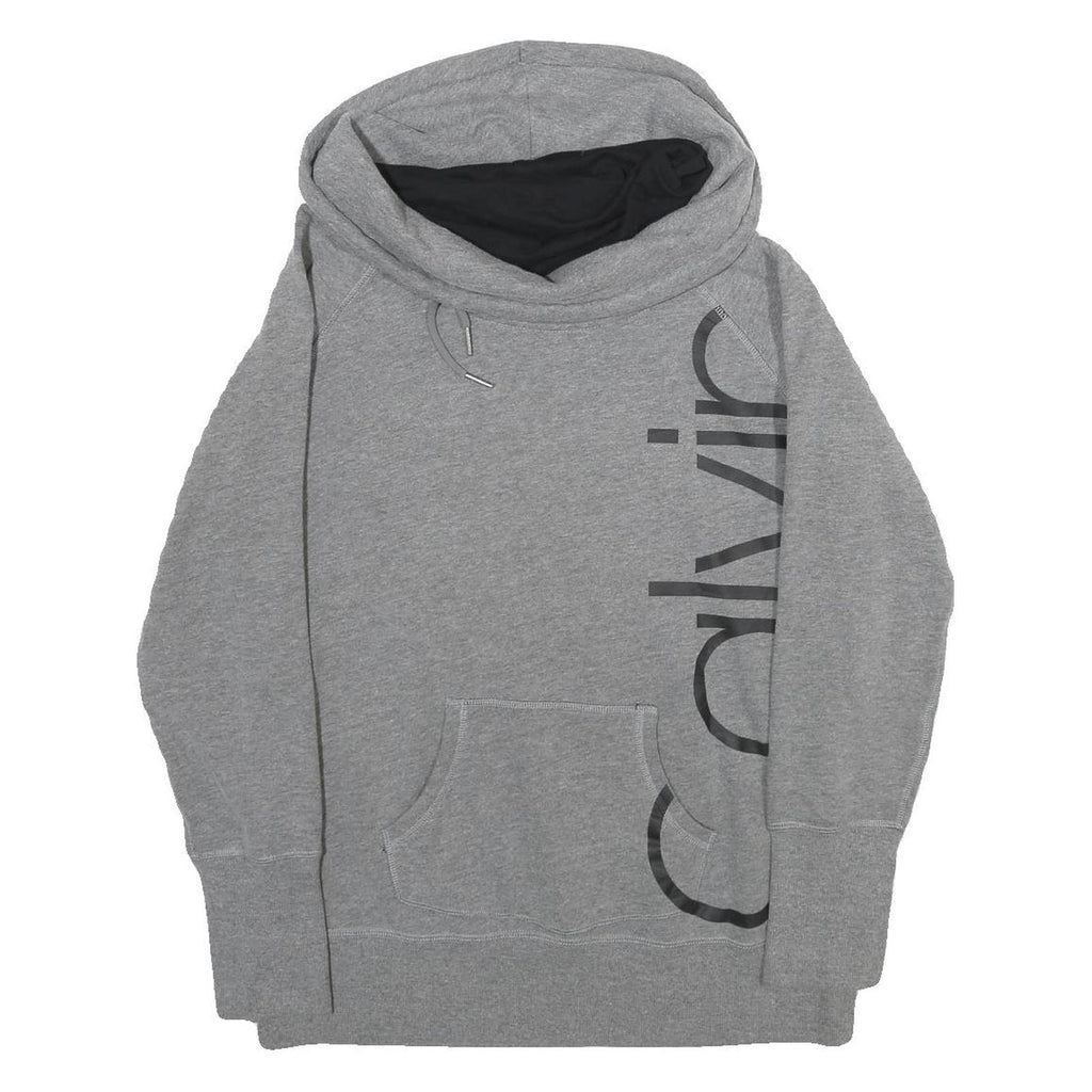 CALVIN KLEIN PERFORMANCE Womens Grey Cowl Neck Sweatshirt M Logo Print Casual