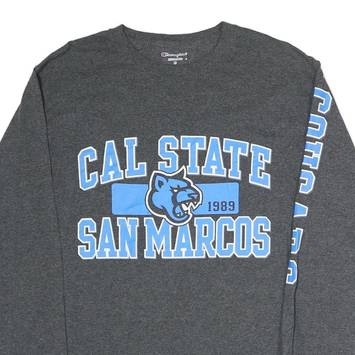 CHAMPION Mens Grey Cal State San Marcos Graphic T-Shirt M Long Sleeve Crew Neck