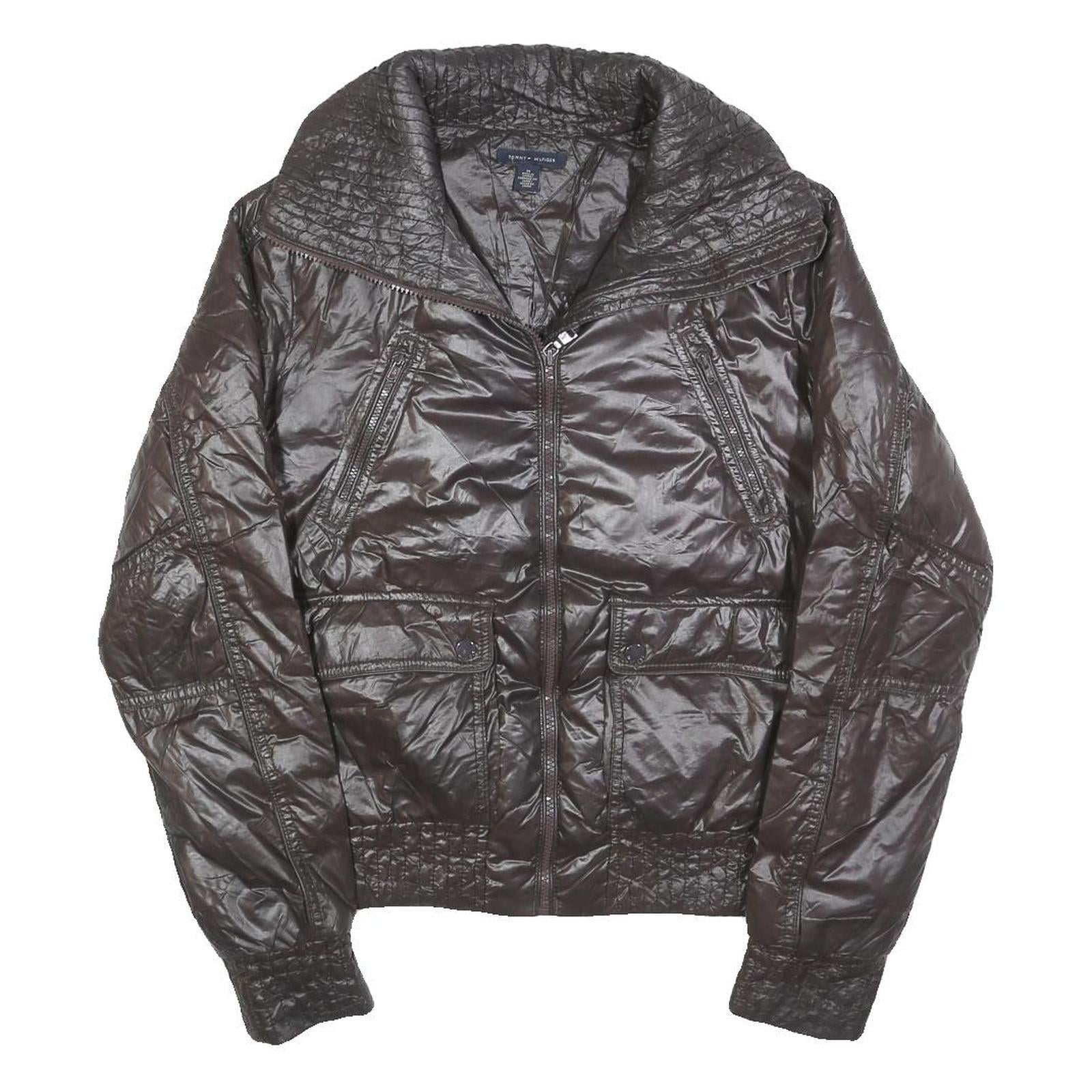 TOMMY HILFIGER Womens Black Zip Jacket M Polyester Blend Shiny Quilted Fashion