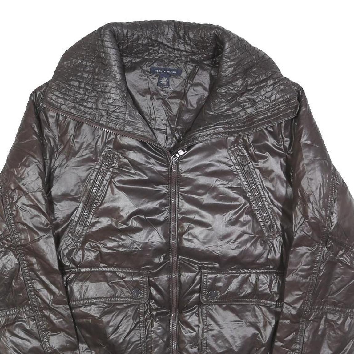 TOMMY HILFIGER Womens Black Zip Jacket M Polyester Blend Shiny Quilted Fashion