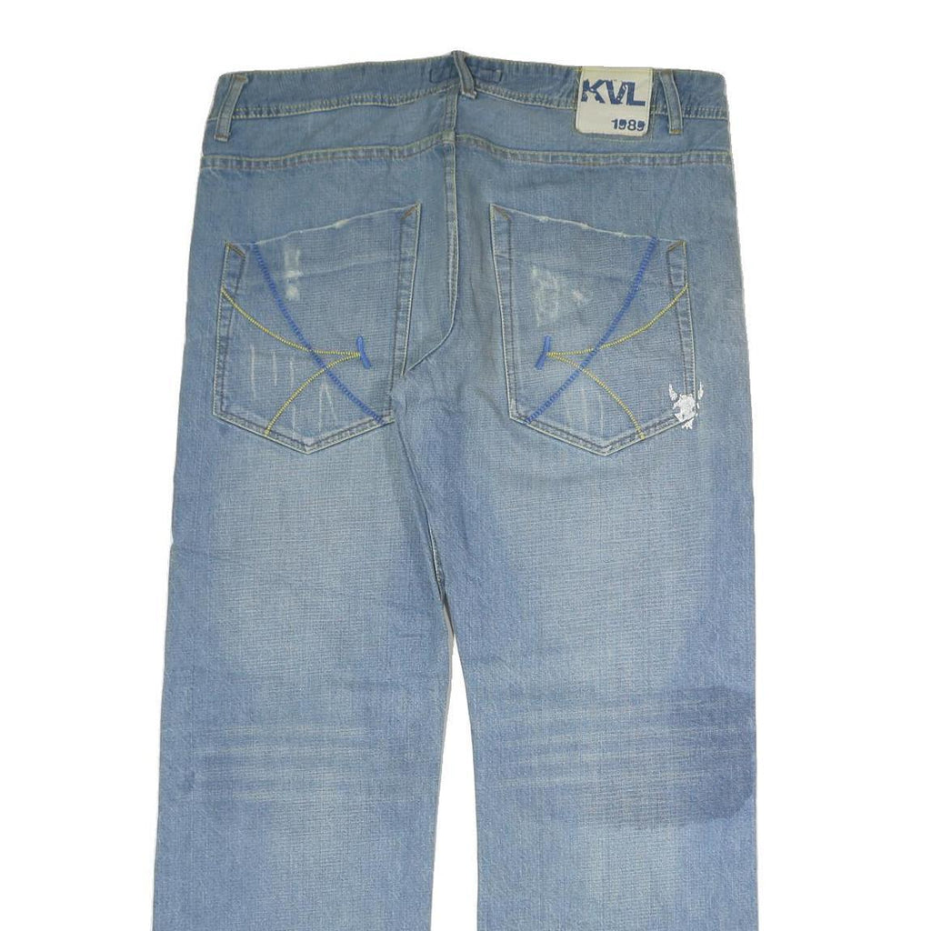 KENVELO Mens Jeans Blue Regular Straight Denim Light W36 L32 Distressed Pockets