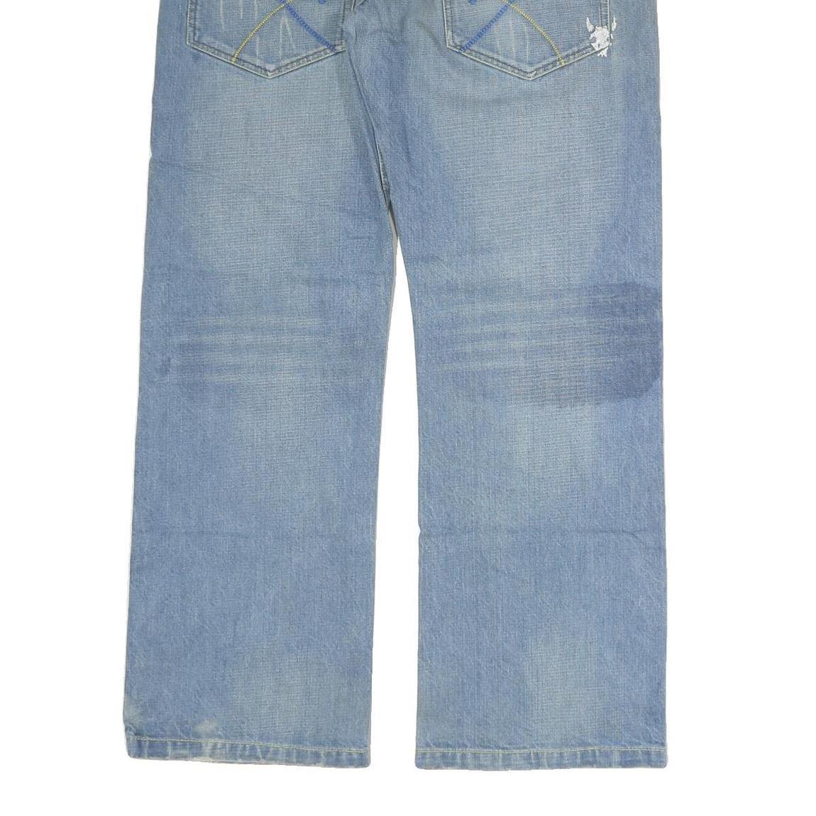 KENVELO Mens Jeans Blue Regular Straight Denim Light W36 L32 Distressed Pockets