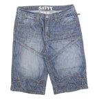 SAVVY Mens Denim Blue Casual Cotton Blend Shorts L W34 Stylish Comfort Fit