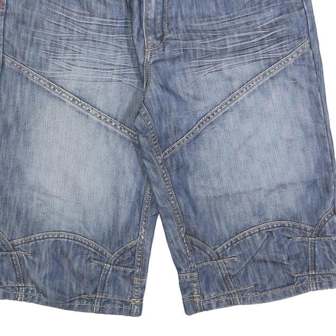 SAVVY Mens Denim Blue Casual Cotton Blend Shorts L W34 Stylish Comfort Fit