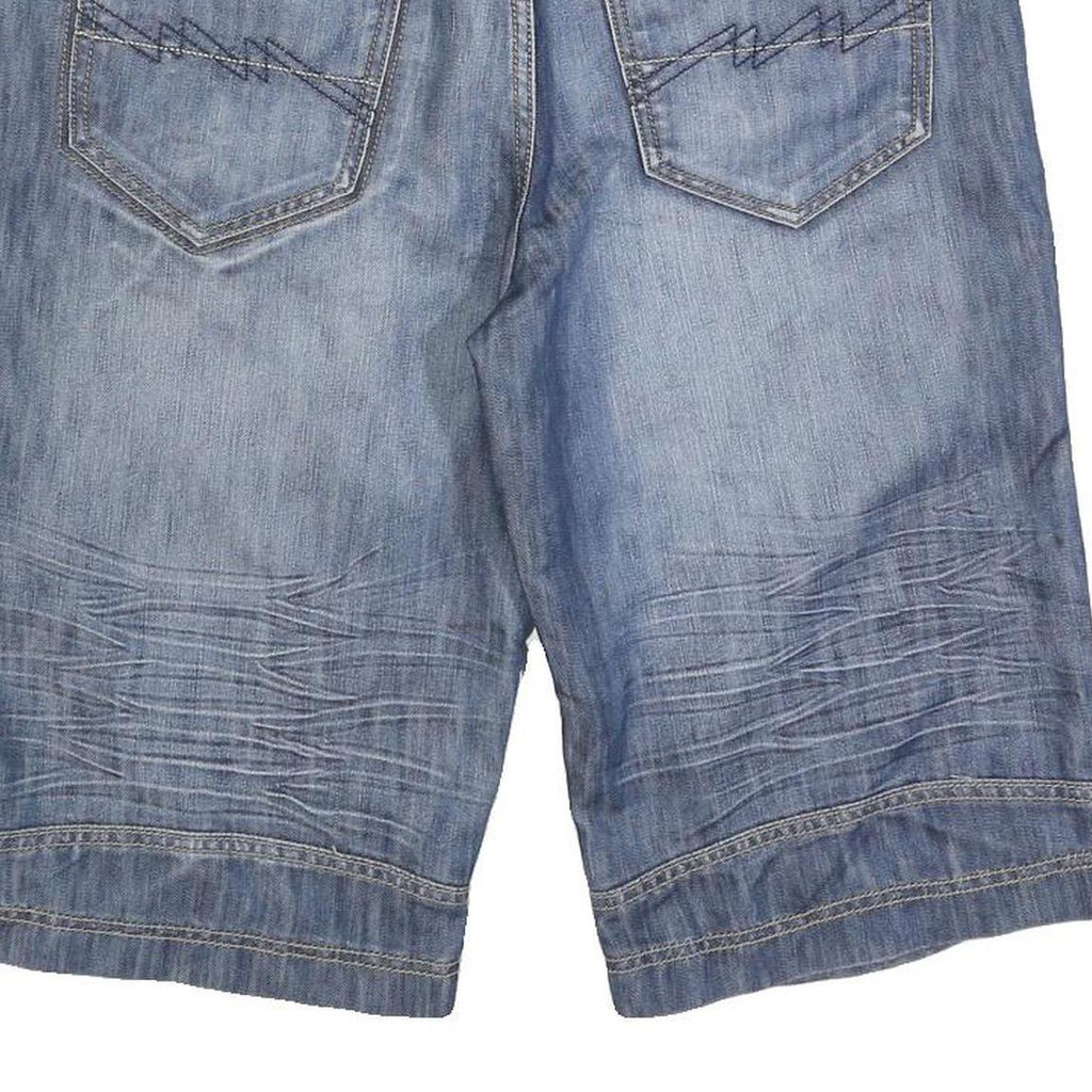 SAVVY Mens Denim Blue Casual Cotton Blend Shorts L W34 Stylish Comfort Fit