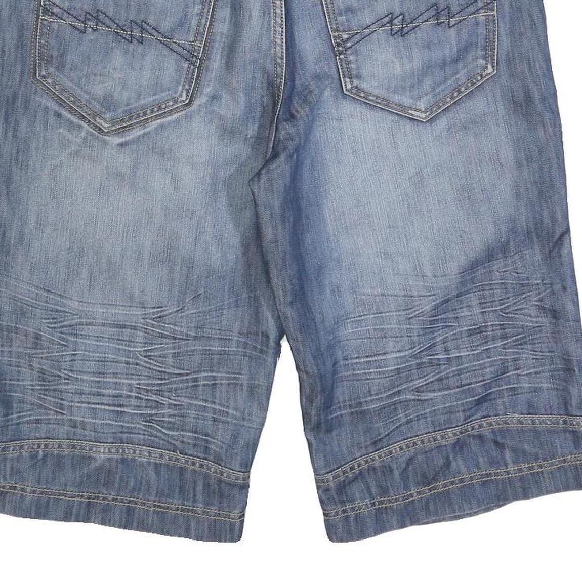 SAVVY Mens Denim Blue Casual Cotton Blend Shorts L W34 Stylish Comfort Fit