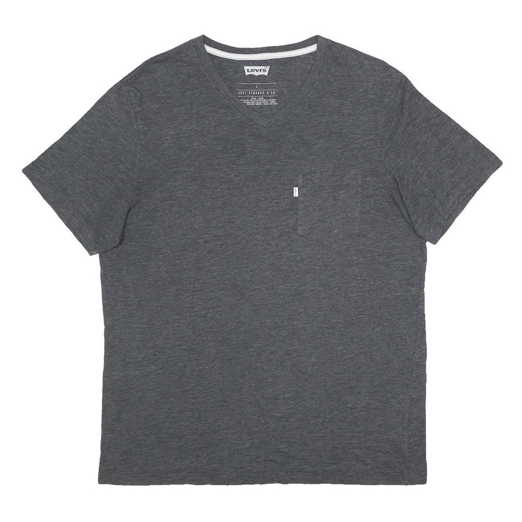 LEVI'S Mens Grey Cotton Blend V-Neck T-Shirt L Pocket Casual