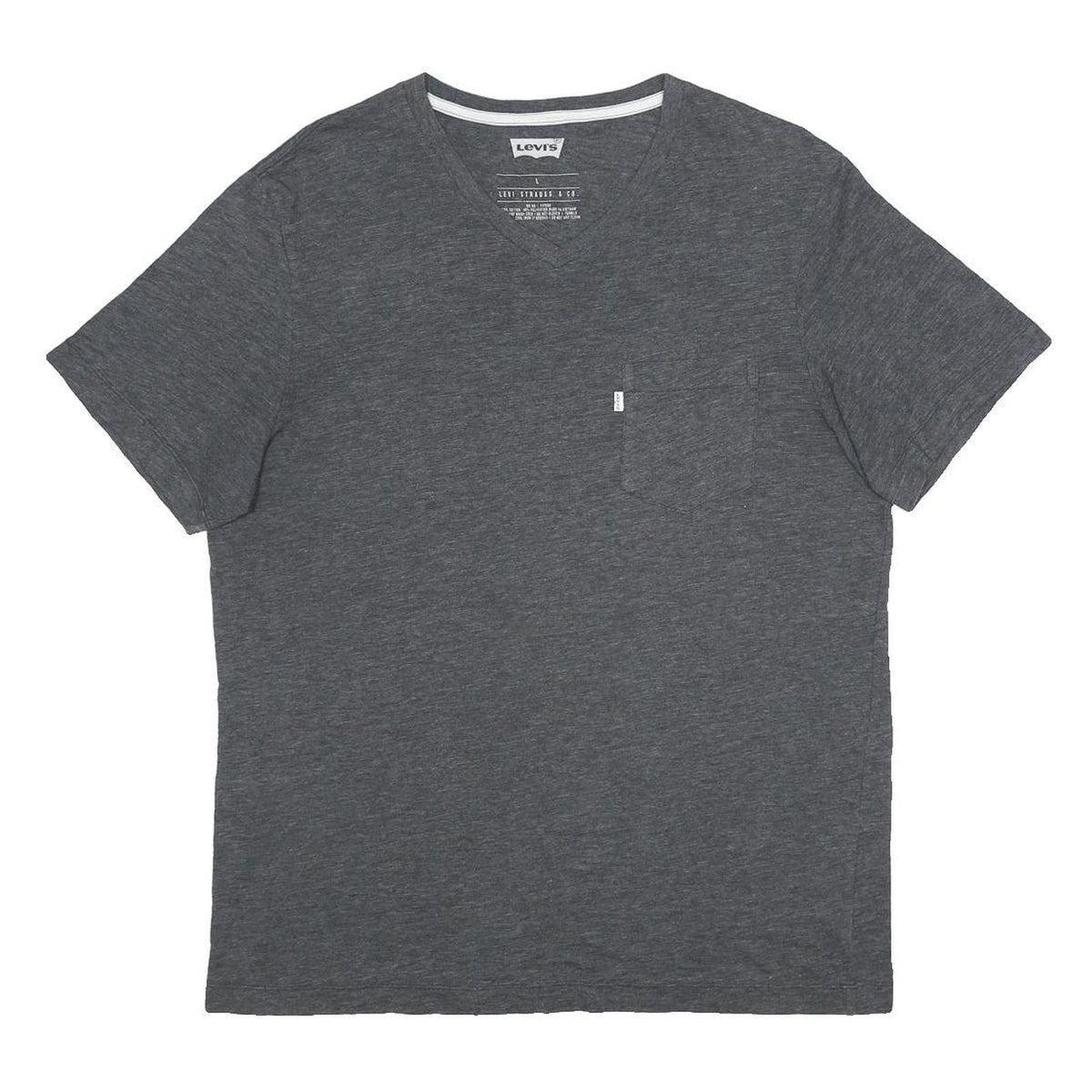 LEVI'S Mens Grey Cotton Blend V-Neck T-Shirt L Pocket Casual