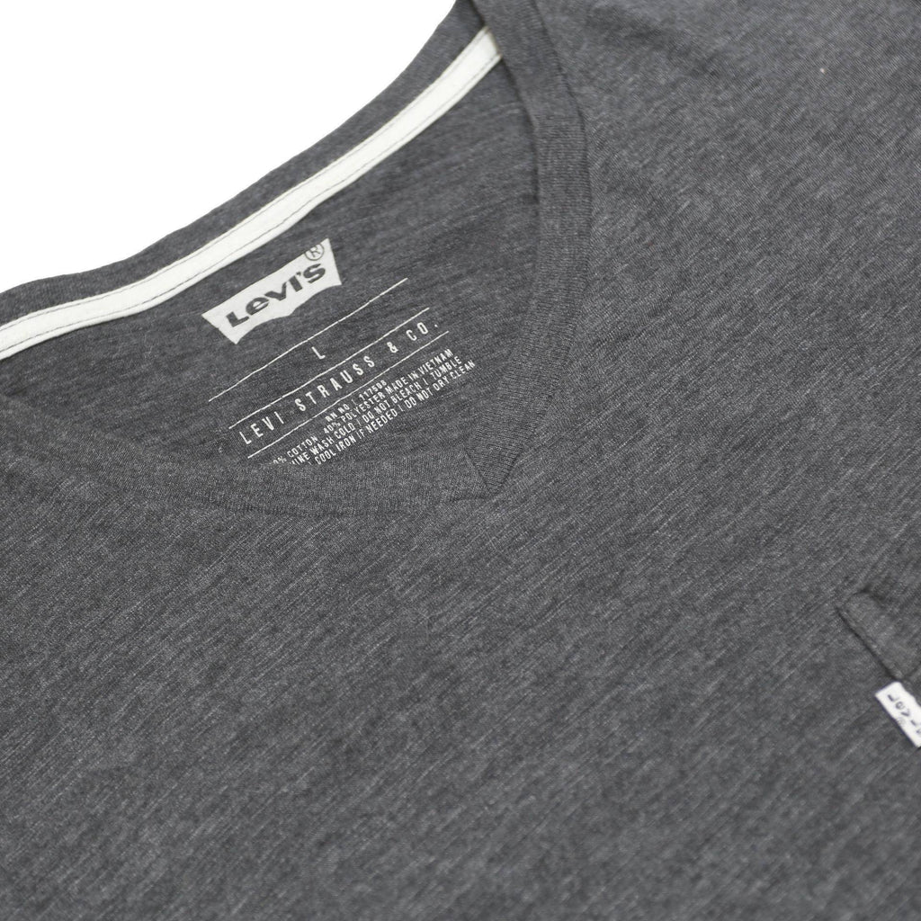 LEVI'S Mens Grey Cotton Blend V-Neck T-Shirt L Pocket Casual