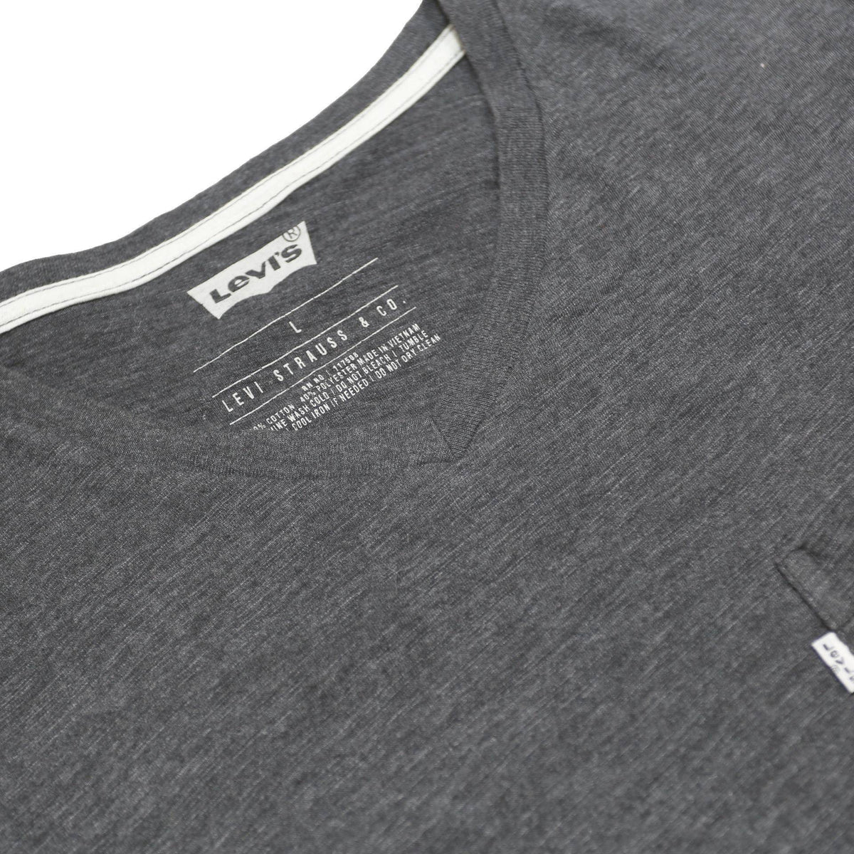 LEVI'S Mens Grey Cotton Blend V-Neck T-Shirt L Pocket Casual