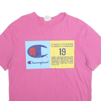 CHAMPION Mens Pink Graphic T-Shirt L Short Sleeve Crew Neck Cotton