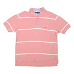 TOMMY HILFIGER Mens Pink & White Stripe Short Sleeve Polo Shirt L Classic