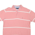 TOMMY HILFIGER Mens Pink & White Stripe Short Sleeve Polo Shirt L Classic