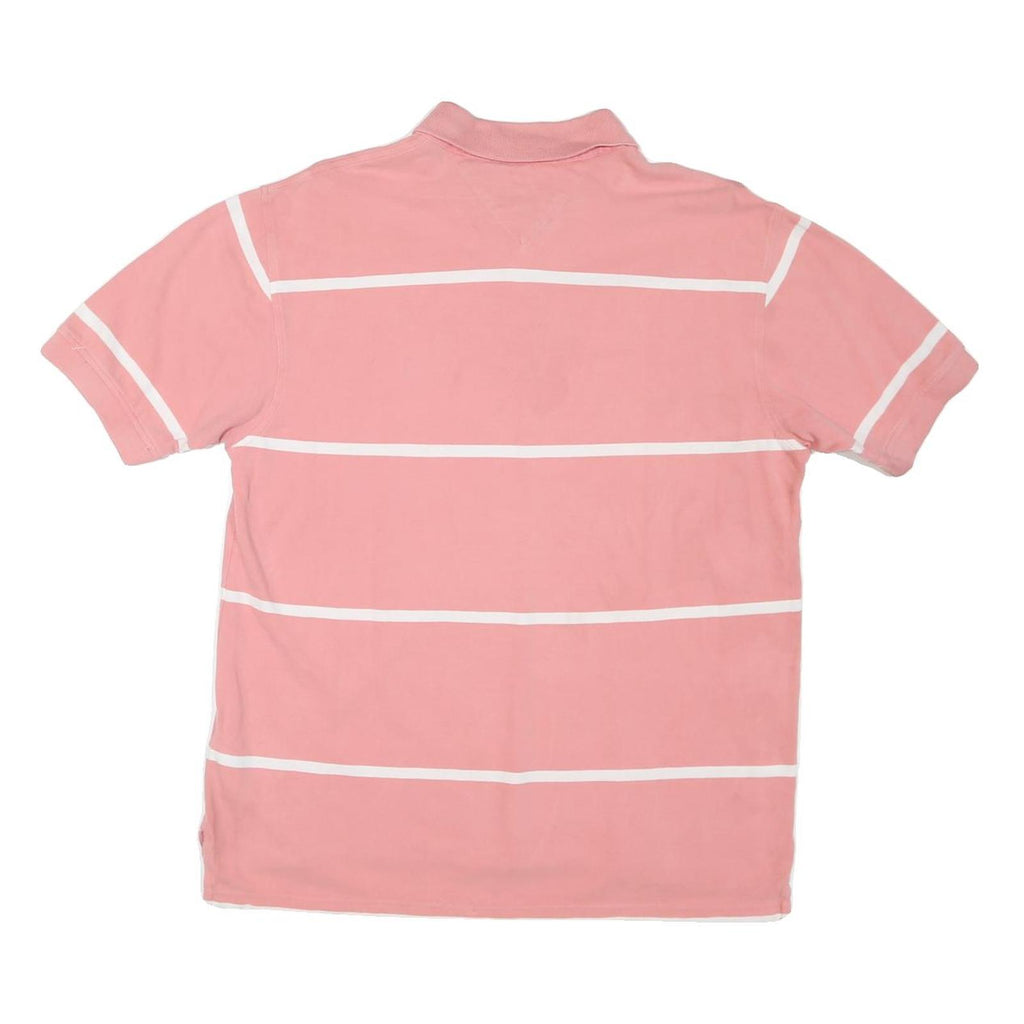 TOMMY HILFIGER Mens Pink & White Stripe Short Sleeve Polo Shirt L Classic