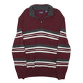 CHAPS Mens Maroon & Grey Striped Patterned Half Zip Plain Cotton Jumper M