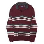 CHAPS Mens Maroon & Grey Striped Patterned Half Zip Plain Cotton Jumper M