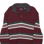 CHAPS Mens Maroon & Grey Striped Patterned Half Zip Plain Cotton Jumper M