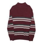 CHAPS Mens Maroon & Grey Striped Patterned Half Zip Plain Cotton Jumper M