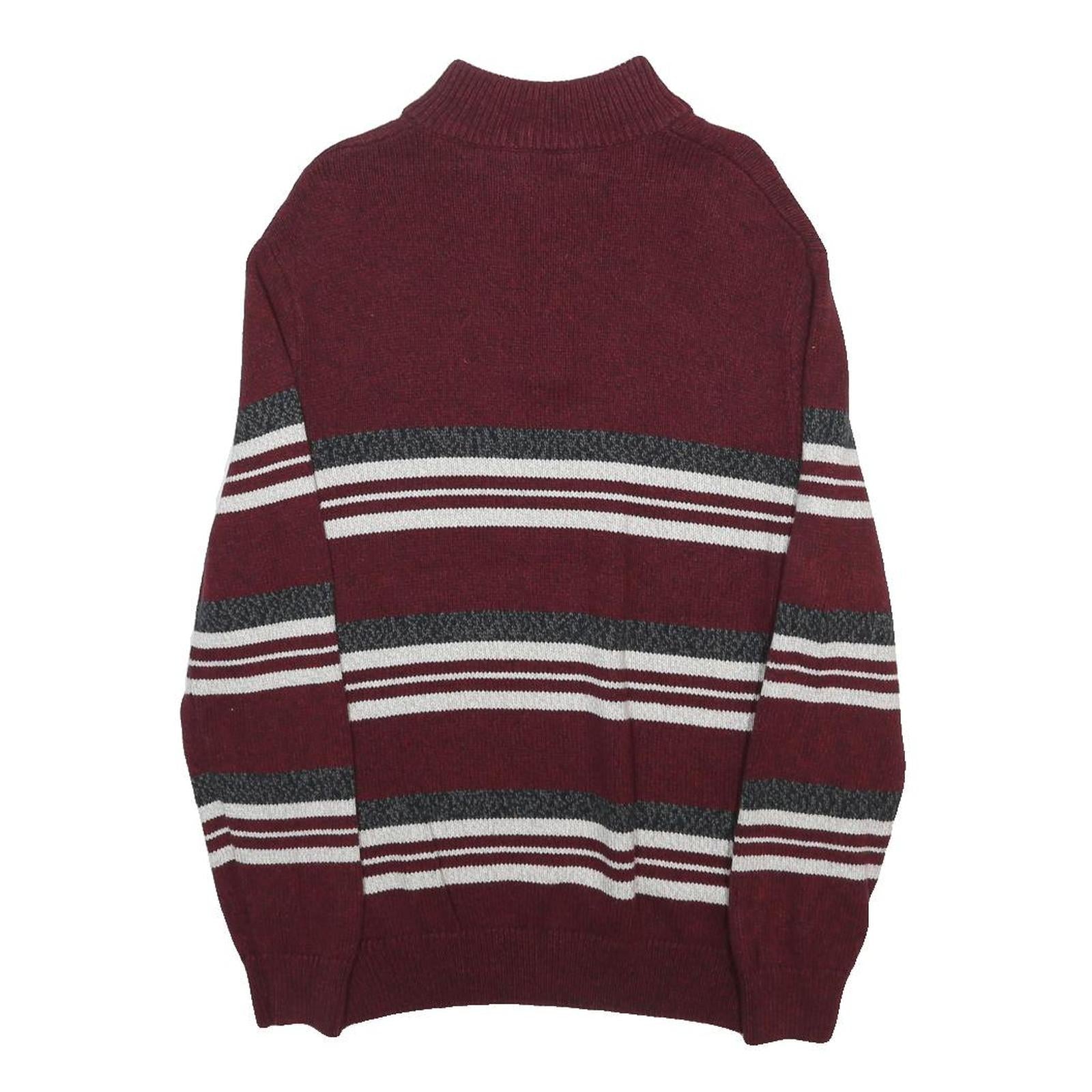 CHAPS Mens Maroon & Grey Striped Patterned Half Zip Plain Cotton Jumper M