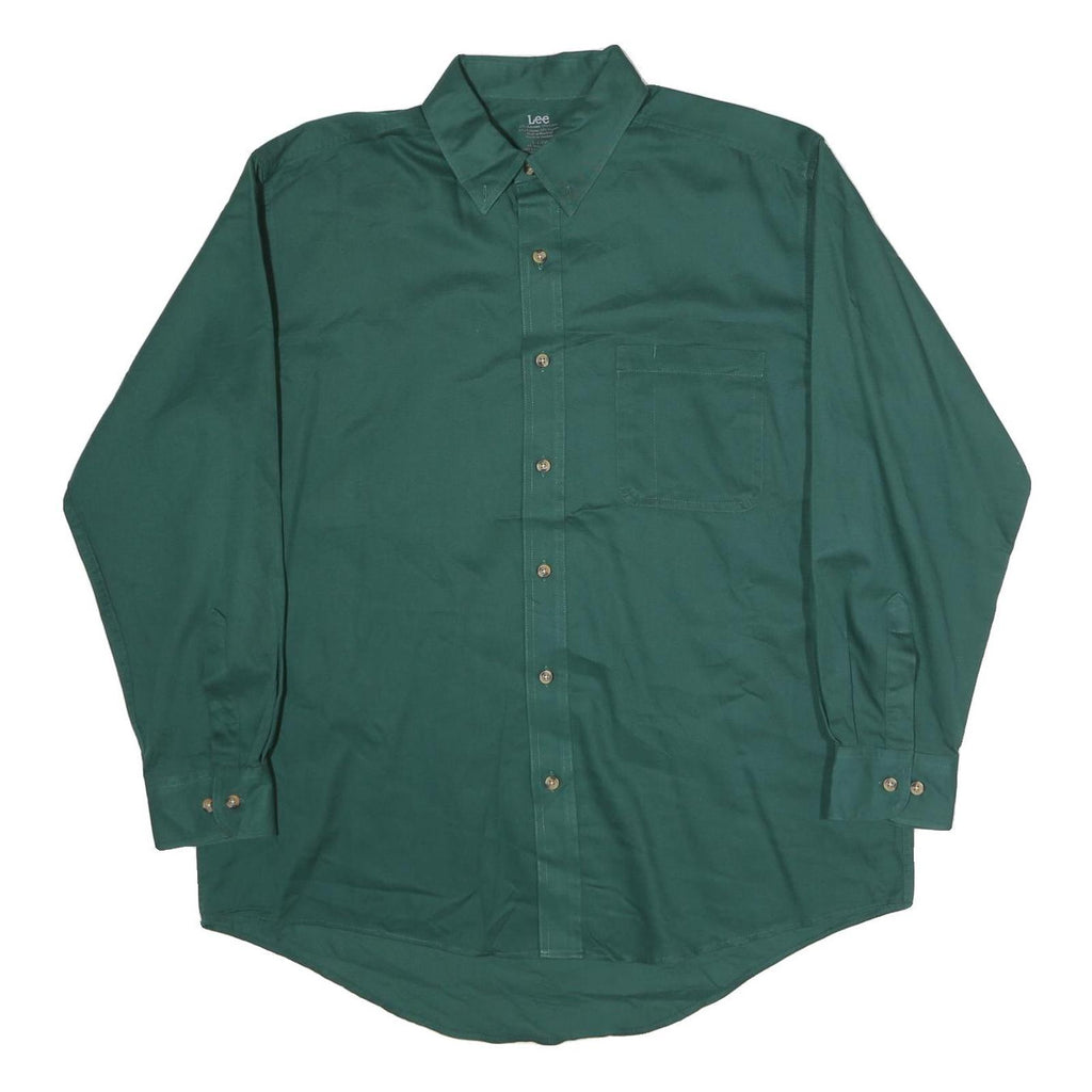 LEE Mens Green Cotton Shirt L Button Down Collar Long Sleeve Casual