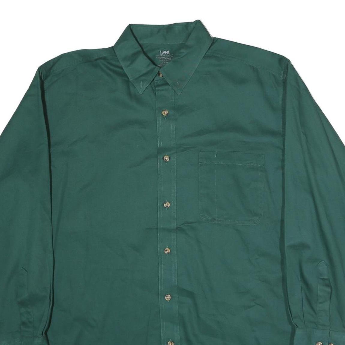 LEE Mens Green Cotton Shirt L Button Down Collar Long Sleeve Casual