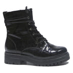 TAMARIS Womens Lace-Up Black Synthetic Ankle Boots UK 4 Chunky Sole Fashion