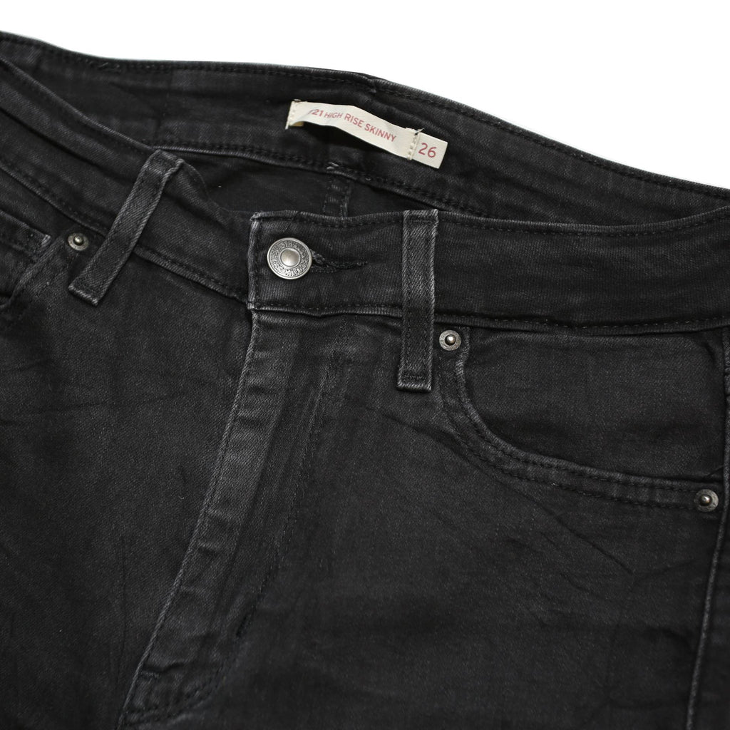 LEVI'S 721 Womens Jeans Black Slim Skinny Denim Medium W26 L30 Stylish Zip
