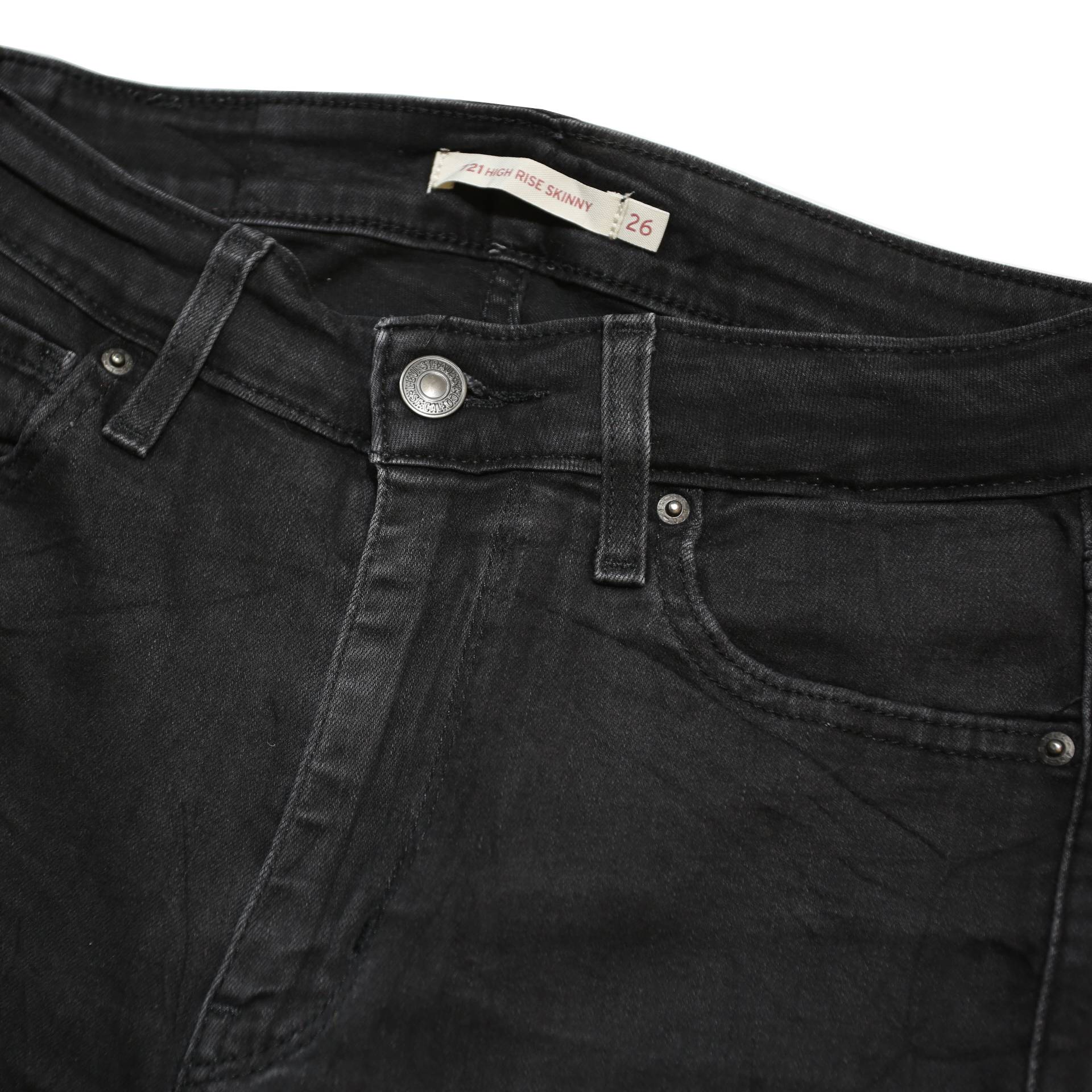 LEVI'S 721 Womens Jeans Black Slim Skinny Denim Medium W26 L30 Stylish Zip