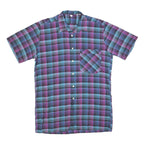 Mens Blue & Purple Check Cotton Shirt M Short Sleeve Button Pocket Casual